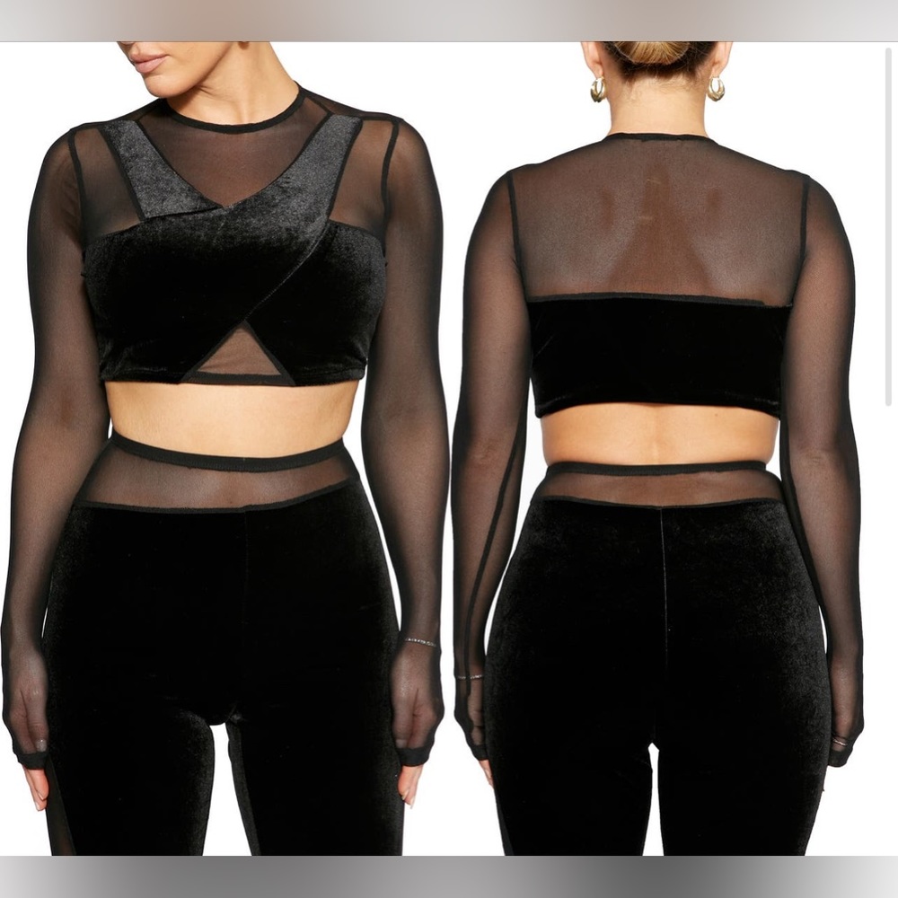 Naked Wardrobe Velvet Crop Top